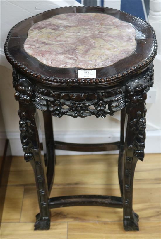 A Chinese rosewood and marble stand, H.61cm